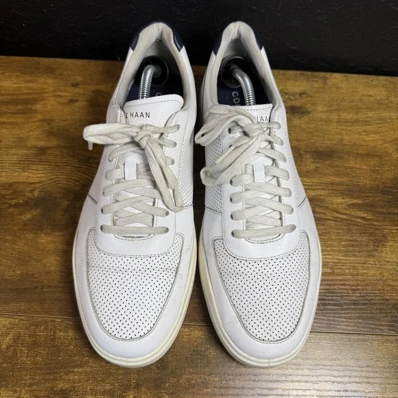Cole Haan Grand Crosscourt White Leather Sneakers Mens 10.5 M C33987 Navy Trim - Picture 3 of 7